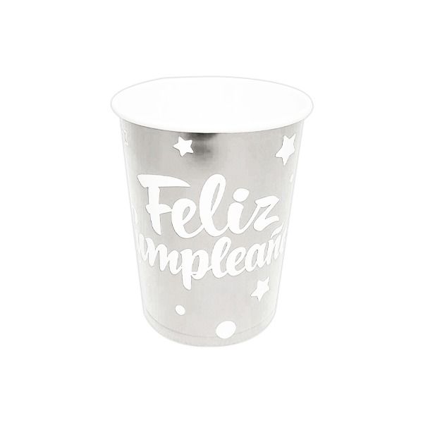 Vasos de Fiesta Feliz Cumpleaños Plateado x 10 und Festella