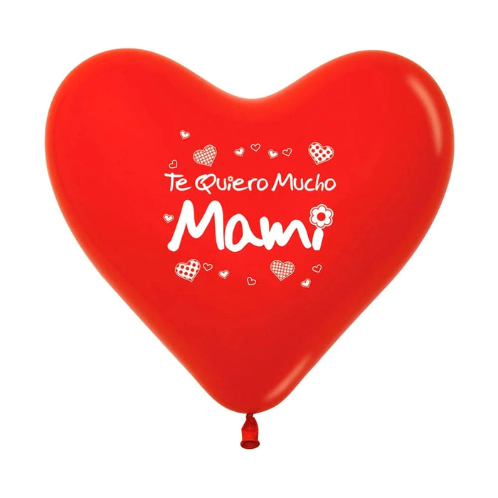 Globo Latex Corazon 2 caras Te quiero Mucho Mami Fashion Rojo 12" x 50