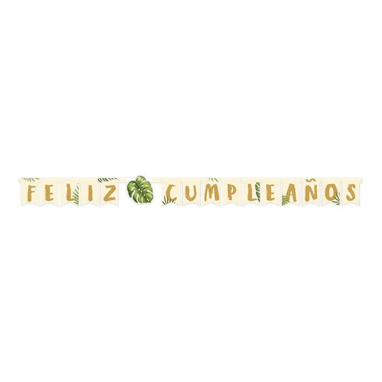 Cartel de Letras Feliz Cumpleaños Hojas Tropicales X 1 Unidad Sempertex