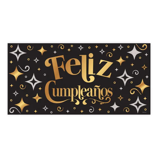 Cartel Plastico Feliz Cumpleaños Dorado Negro 100 X 50 CM X 1 Unidad Sempertex