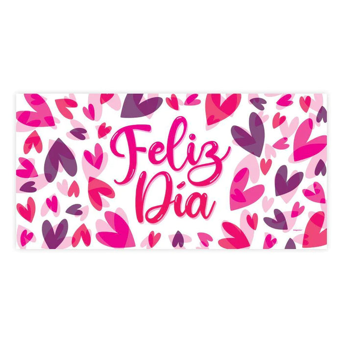 Cartel Plastico Feliz Dia Corazones Modernos 100 X 50 CM X 1 Unidad Sempertex