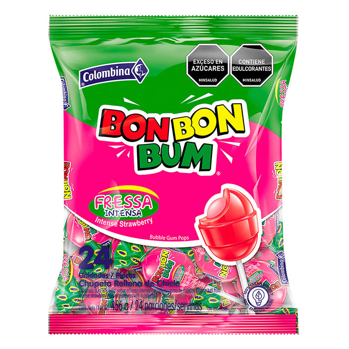 Chupeta BON BON BUM con chicle sabores surtidos x 24 unidades