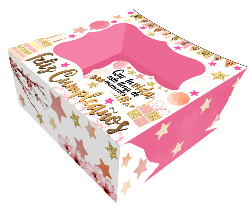 Caja Fantasia Acetato Mediana Feliz Cumpleaños Rosa X 1 Unidad