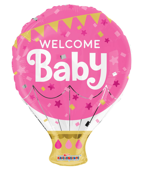 Globo Metalizado Globo Aerostatico Welcome Baby Rosado 20"