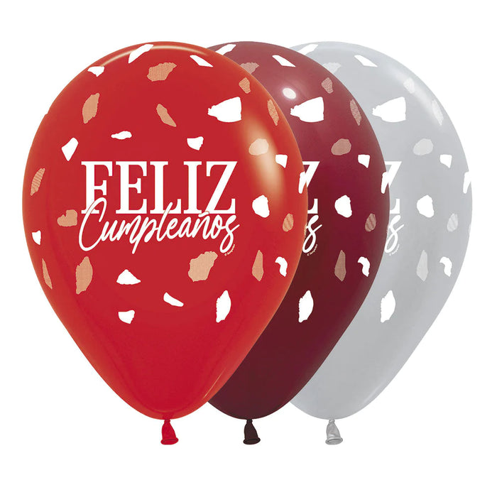 Globo Feliz Cumpleaños Terrazo Rojo Surtido R12 x 12 Globos