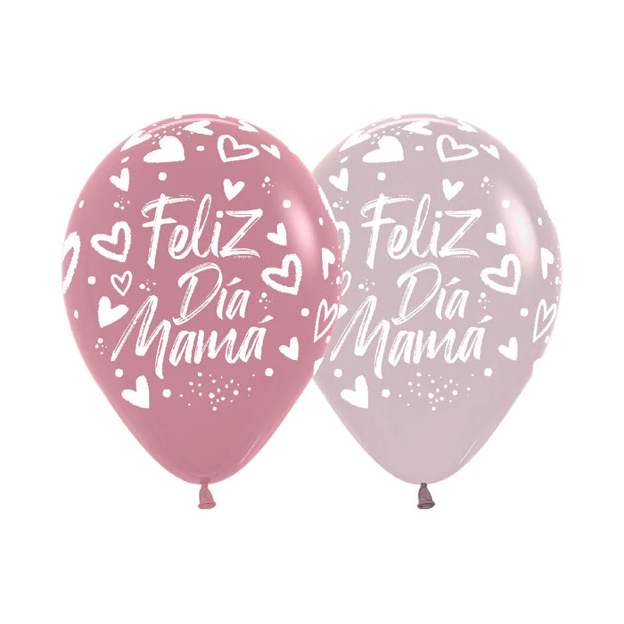 Globo Feliz Dia Mama Corazones Brillantes R12 x 12 Globos