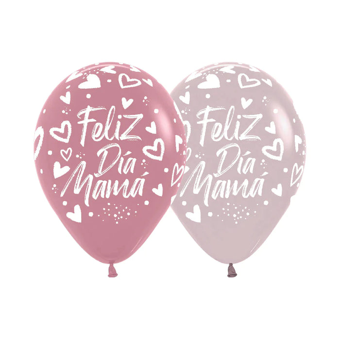 Globo Feliz Dia Mama Corazones Brillantes R12 x 50 Globos