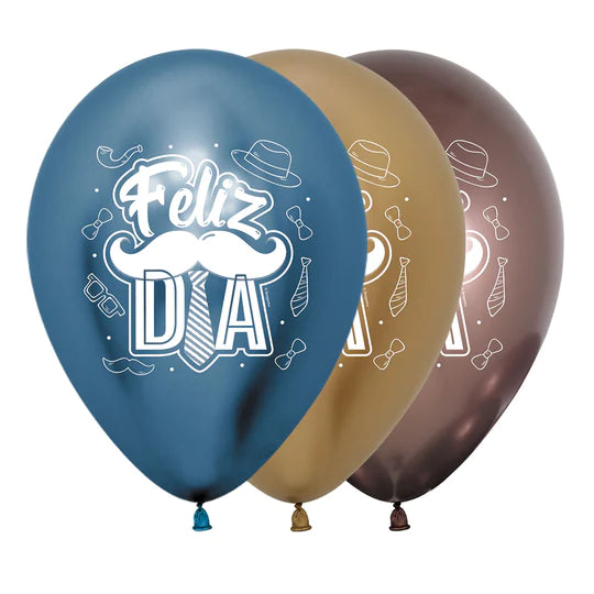 Globo Reflex Surtido Feliz Dia Fiesta Bigote R12 X 12 Unidades