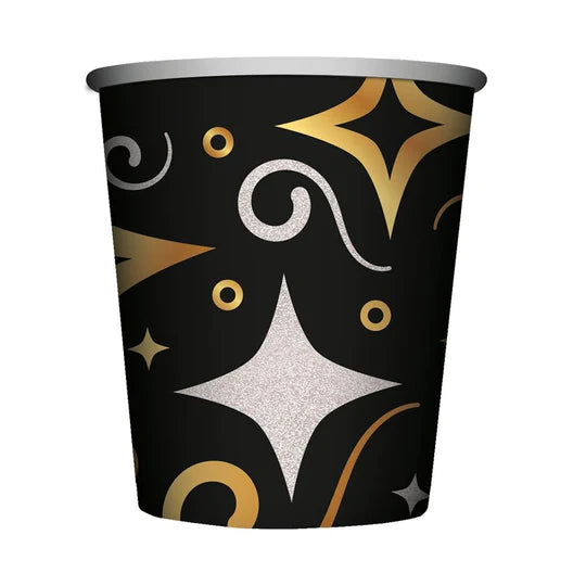 Vaso 9 Oz Feliz Cumpleaños Dorado Negro X 8 Unidades Sempertex