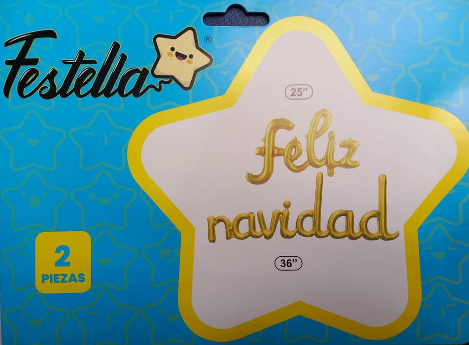 Letrero Feliz Navidad Dorado Cursivo 2 Piezas Festella