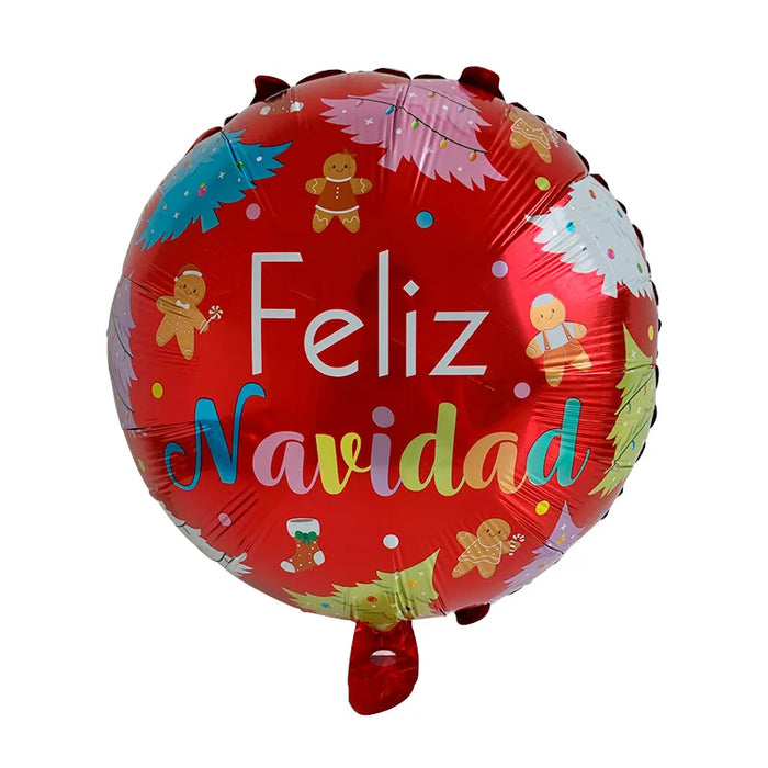 Globo Foil Redondo Feliz Navidad Galleticas y Arbolitos Navideños 18"