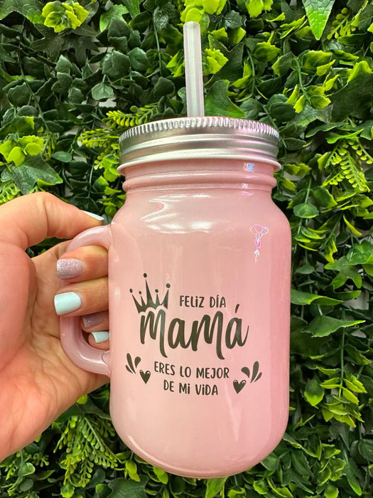 Jarro Mason Feliz Dia De La Madre Rosado 12 Oz Ref. 3 x 1 Unidad