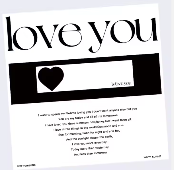 Papel Coreano Impreso Love You Paquete x 20 Blanco y Negro