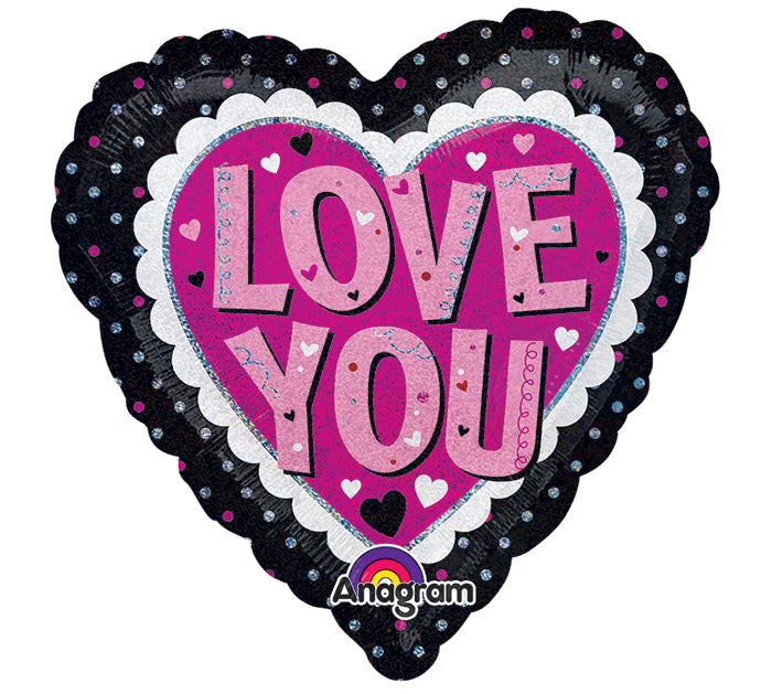 Globo Metalizado Corazon Negro Love You 18" Ref. 14