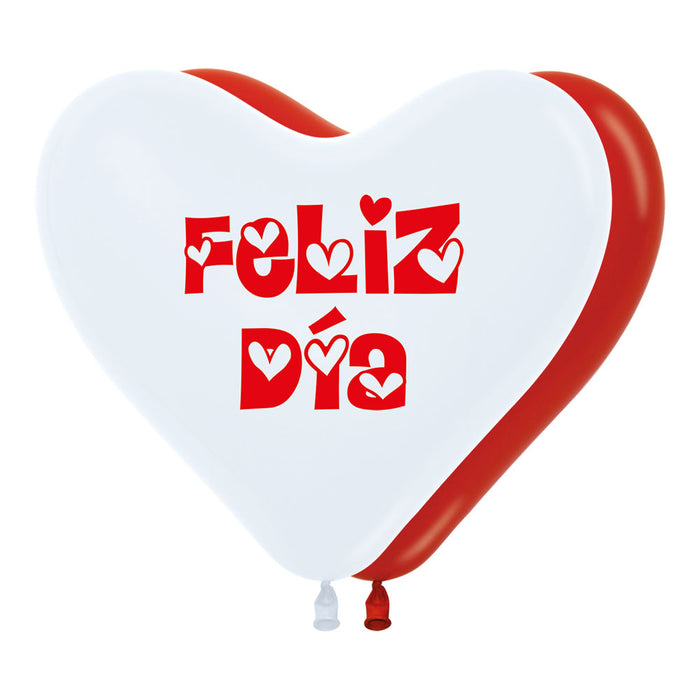 Corazón 12" Fashion Rojo/Blanco Feliz Día x 50 Globos