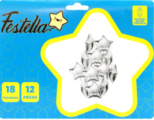 Kit Globos Estrellas Festella 18" x12 und Plateado