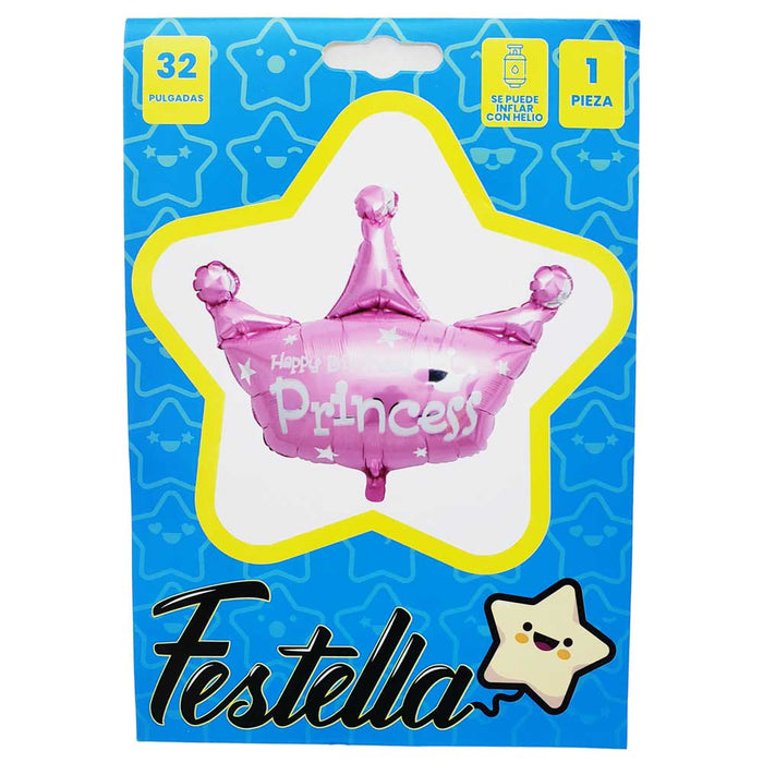 Globo Festella Corona Happy Birthday Princess Rosado 32"