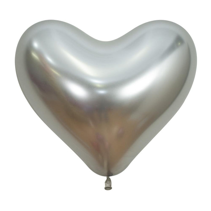 Globo Corazon Reflex 14" Plata x 12 Unidades