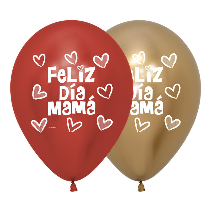 Globo Reflex Impreso Feliz Dia Mama  R12 x 12 Globos