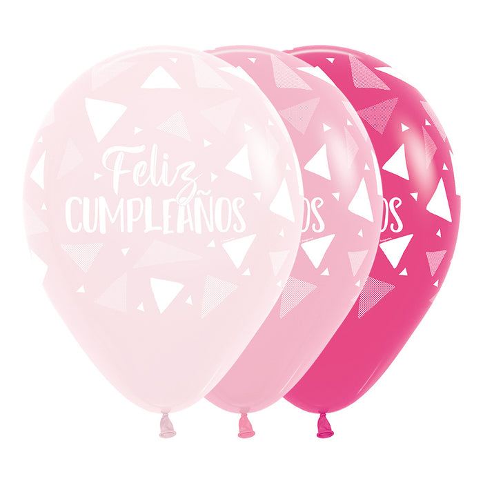 Globo Feliz Cumpleaños Triangulos Niña Surtidos R12 x 50 Globos