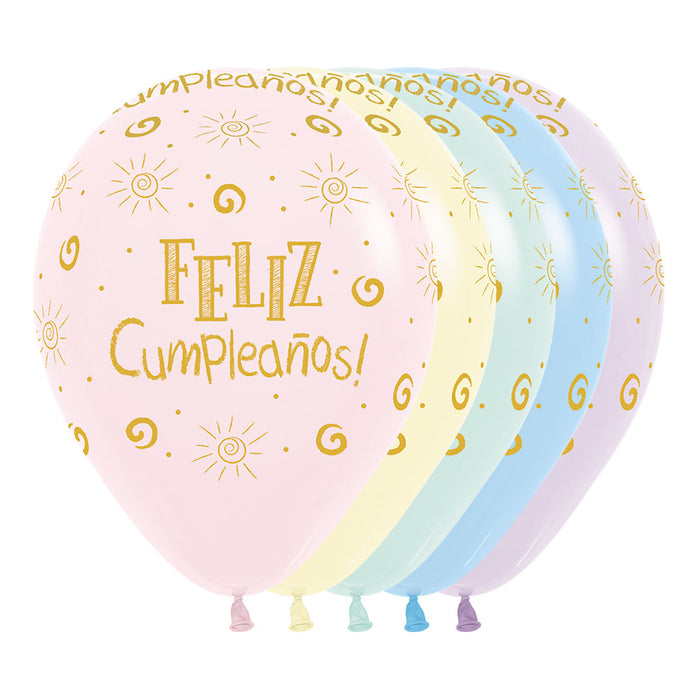 Pastel Mate Surtido Feliz Cumpleaños Rayito de Sol R12 x 50 globos