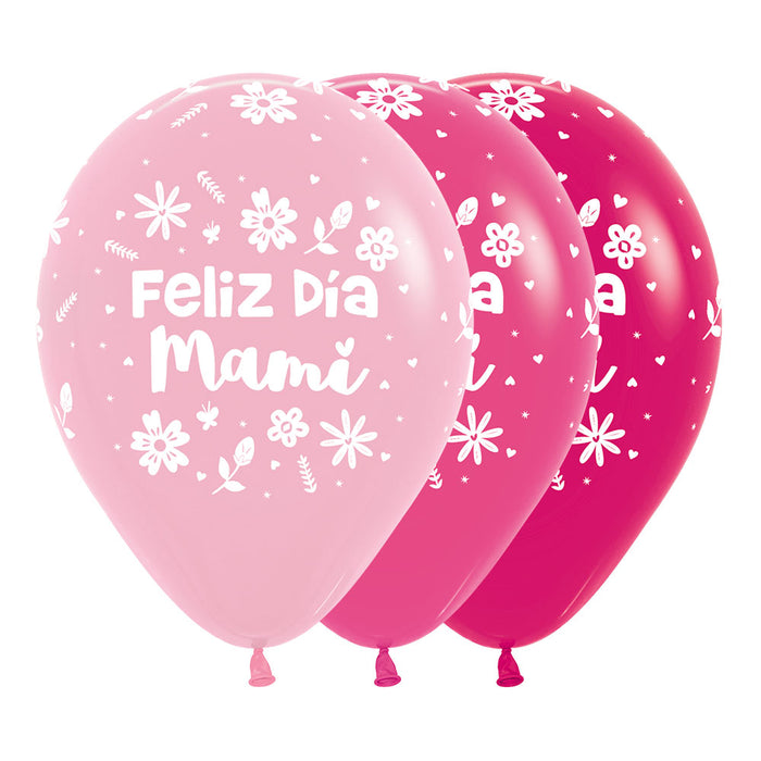 Globo Feliz Dia Mami Flores Surtido R12 X 12 Globos