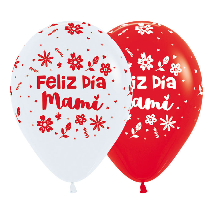 Globo Feliz Dia Mami Flores Surtido Blanco Rojo R12 X 50 Globos