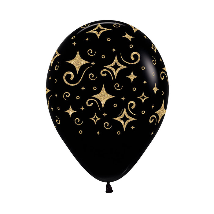 Negro Escarchado Diamante Dorado R12 X 50 Globos