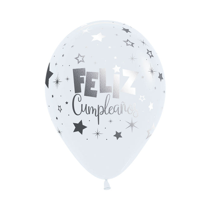 Globo Fashion Blanco Feliz Cumpleaños Fantasía Mink R12 x 50 Globos