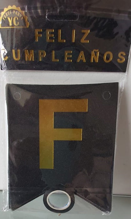 Mantel Metalizado Impreso - Feliz Cumpleaños - Negro