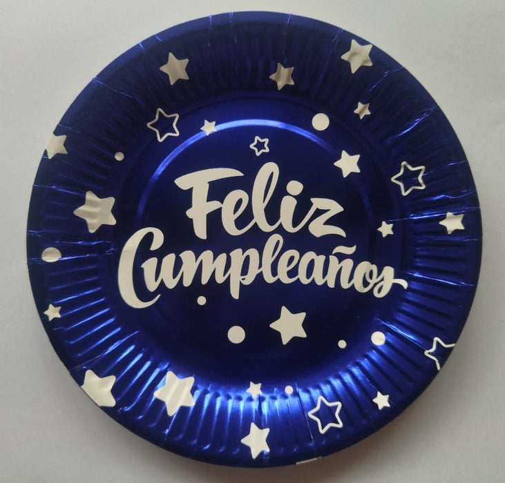 Plato de Fiesta Feliz Cumpleaños x 10 und Azul Festella