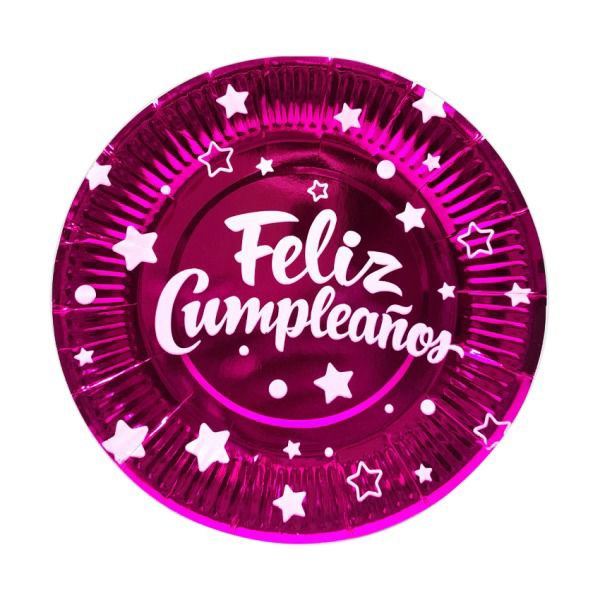 Plato de Fiesta Feliz Cumpleaños x 10 und Fucsia Festella