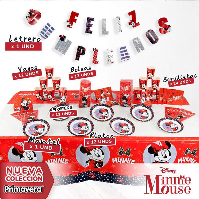 Kit Decoración Fiesta Minnie Mouse 12 Personas Con Globos